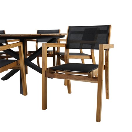 Mexiko Tabell Ø 140 - Svart / Teak, Venedig Stackingstol - Teak / svart Textilene_6