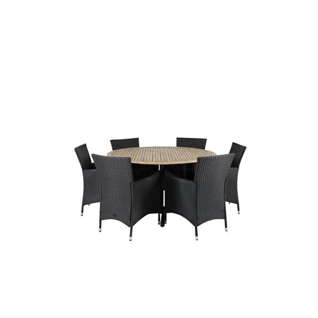 Cruz Dining Table - Black Steel / Acacia (teak look) ø140cm, Knick Armchair Black_6