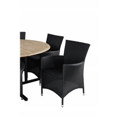 Cruz Dining table - Black Steel / Acacia (teak look) ø140cm, Knick Armchair  - Black_6