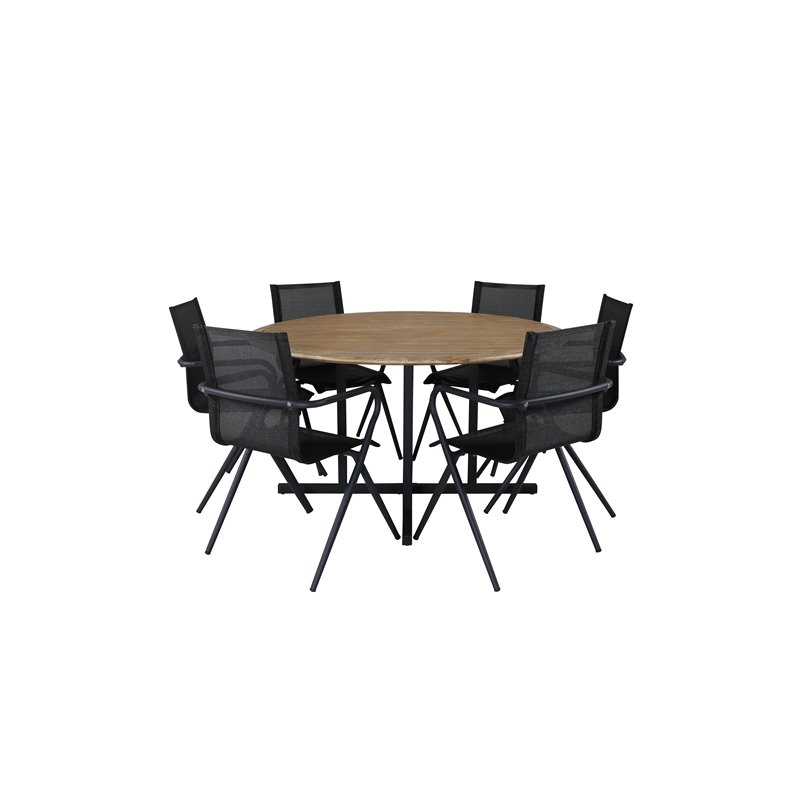 Cruz Dining Table - Black Steel / Acacia (teak look) ø140cm, Alina Dining Chair - Black Alu / Black Textilene_6