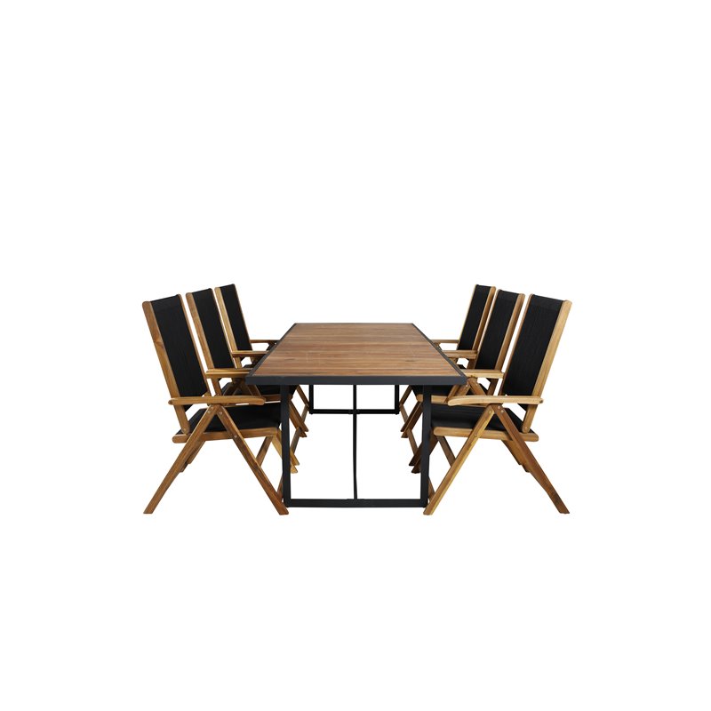 Khung illallinen Table - Black Steel / Acacia (teklook) - 200*100cm+ Little John taitettava Kehittäjä: Rope / Acacia