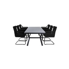 Virya Dining Table - Black Alu / Grey Glass - big table+Lindos Karmstol med svikt Svart stål / Svart rep_6