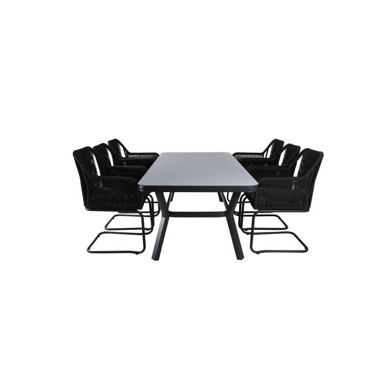 Virya Dining Table - Black Alu / Grey Glass Big Table+Lindos Carmstol: Epäonnistunut musta teräs