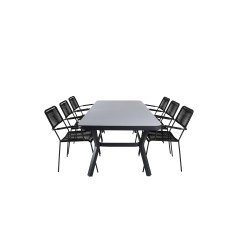 Virya Dining Table - Black Alu / Grey Glass - big table+Lindos Armchair - Black Alu / Black Rope_6