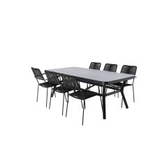 Virya Dining Table - Black Alu / Grey Glass Big Table+Lindos Armchair - Black Alu / Black Rope