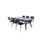 Virya Dining Table - Black Alu / Grey Glass Big Table+Lindos Armchair - Black Alu / Black Rope