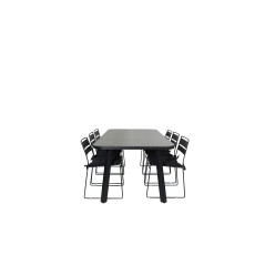 Paola Dining Table - Black Steel / Nature Wicker - 200*100+Lina Dining Chair - Black_6