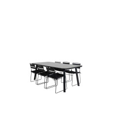 Paola Dining Table - Black Steel / Nature Wicker - 200*100+Lina Dining Chair - Black_6