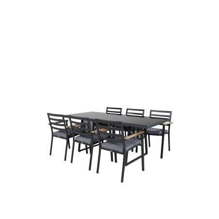Dallas mat bord + Brasilia Karmstol (Stapelbar) - Svart Aluminium / Teak_6