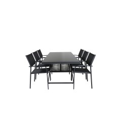 Dallas ruokapöytä+SanTorini Arm Chair Black Alu/Black Textilene (käytetty)