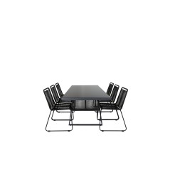 Dallas Dining Table+Lindos Stacking Chair – Black Alu/Black Rope (käytetty)