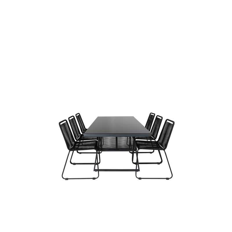 Dallas Dining Table+Lindos Stacking Chair – Black Alu/Black Rope (käytetty)