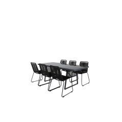 Dallas Dining Table+Lindos Stacking Chair – Black Alu/Black Rope (käytetty)