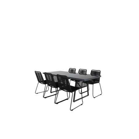 Dallas Dining Table+Lindos Stacking Chair – Black Alu/Black Rope (käytetty)