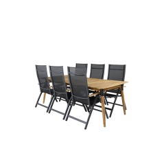 Julian Dining Table - Acasia - 210*100cm, Panama Light 5-pos Chair Black / Black and teak_6