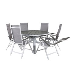 Parma Table ø 140 - White/Grey, Albany Light 5-pos white alu / Grey Textilene_6