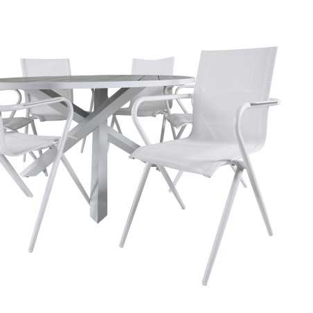 Parma Taulu 140 - Valkoinen / Harmaa, Alina Dining Chair - White Alu / Valkoinen tekstiili