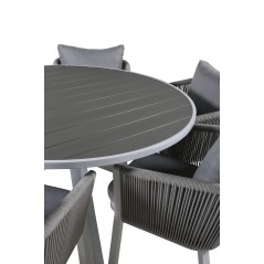 Parma Table ø 140 - White/Grey, Virya Dining Chair - White Alu / Grey cushion _6