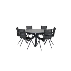 Parma - Table ø 140 - Black Alu /Grey Aintwood, Alina Dining Chair - Black Alu / Black Textilene_6