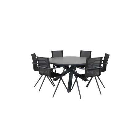 Parma - Table ø 140 - Black Alu /Grey Aintwood, Alina Dining Chair - Black Alu / Black Textilene_6