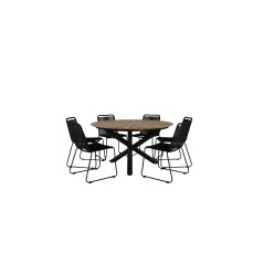 Mexico Table ø 140 - Black/Teak, Lindos Stacking Chair - Black Alu / Black Rope_6