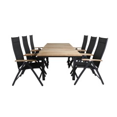 Mexico Table 160/240*90 - Black/Teak, Panama Light 5-pos Chair Black / Black and teak_6