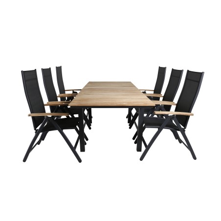 Mexiko Tabell 160/240 * 90 - Svart / teak, Panama Light 5-Pos stol svart / svart och teak_6