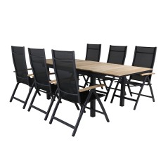 Mexico Table 160/240*90 - Black/Teak, Panama Light 5-pos Chair Black / Black and teak_6