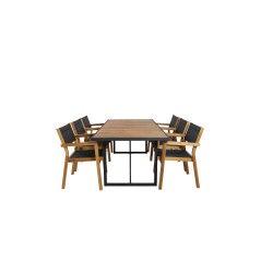 Khung Dining Table - Black Steel / Acacia (teklook) - 200*100cm+Venice Stackingchair - Teak / Black textilene_6