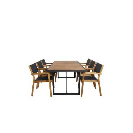 Khung Dining Table - Black Steel / Acacia (teklook) - 200*100cm+Venice Stackingchair - Teak / Black textilene_6