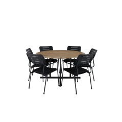 Cruz Dining Table - Black Steel / Acacia (teak look) ø140cm, Nicke Dining w, käsinojat