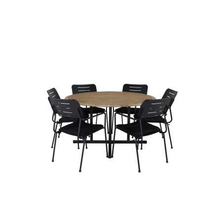 Cruz Dining table - Black Steel / Acacia (teak look) ø140cm, Nicke Dining chair w, armrest - Black Steel_6