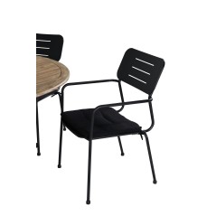 Cruz Dining table - Black Steel / Acacia (teak look) ø140cm, Nicke Dining chair w, armrest - Black Steel_6