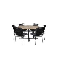 Cruz Dining table - Black Steel / Acacia (teak look) ø140cm, Julian Dining Chair - Black Steel / Black Rope (stackable)_6