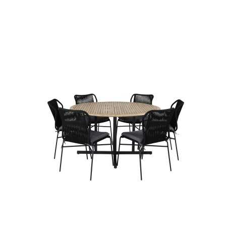 Cruz Dining table - Black Steel / Acacia (teak look) ø140cm, Julian Dining Chair - Black Steel / Black Rope (stackable)_6