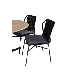 Cruz Dining table - Black Steel / Acacia (teak look) ø140cm, Julian Dining Chair - Black Steel / Black Rope (stackable)_6