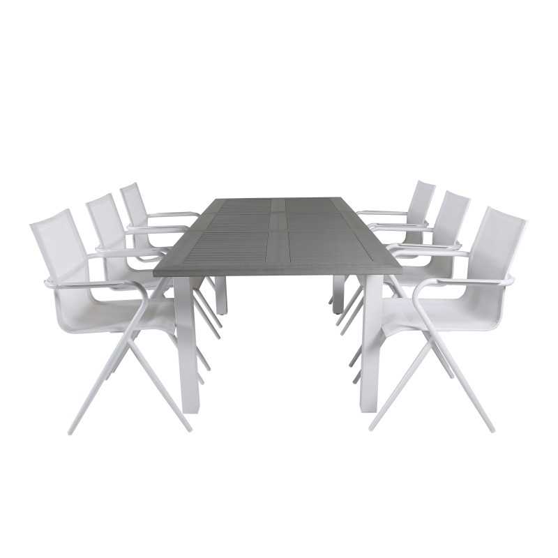 Albany Tabell - 160/240 - Vit / Gråalina Matsalstol - Vit Aluminium / Vit Textilene_6