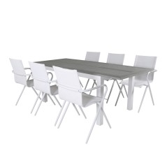 Albany Tabell - 160/240 - Vit / Gråalina Matsalstol - Vit Aluminium / Vit Textilene_6