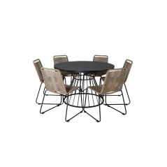 Tropea Dining Table - Black Steel / Grey Spray Glass, Lindos Stacking Chair - Black Alu / Latte Rope_6