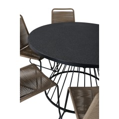 Tropea Dining Table - Black Steel / Grey Spray Glass, Lindos Stacking Chair - Black Alu / Latte Rope_6