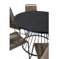 Tropea Dining Table - Black Steel / Grey Spray Glass, Lindos Stacking Chair - Black Alu / Latte Rope