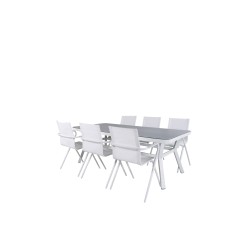 Virya Dining Table - White Alu / Grey Glass - Big Table+Alina Dining Chair - White Alu / Valkoinen tekstiili