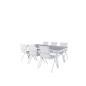 Virya Dining Table - White Alu / Grey Glass - Big Table+Alina Dining Chair - White Alu / Valkoinen tekstiili