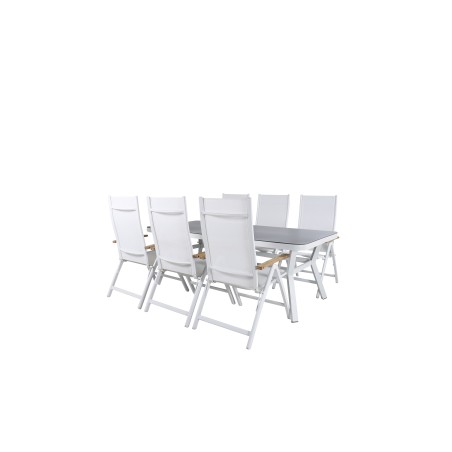 Virya matbord - vit Aluminium / grå glas - stort bord + panama ljus 5-pos stol vit / vit_6