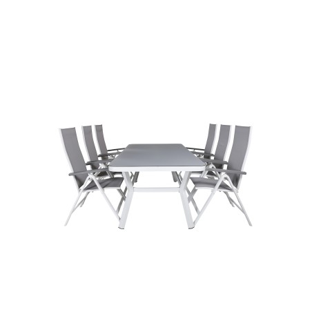 Virya Dining Table - White Alu / Grey Glass - big table+Albany Light 5-pos white alu / Grey Textilene_6