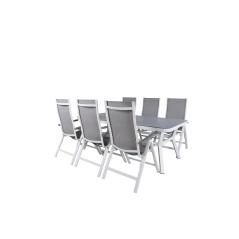 Virya Dining Table - White Alu / Grey Glass - big table+Albany Light 5-pos white alu / Grey Textilene_6