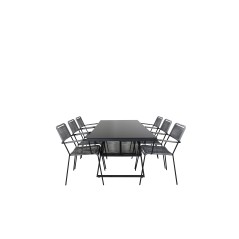 Dallas Dining Table+Lindos Armchair - Black Alu / Harmaa köysi