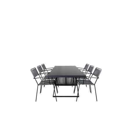 Dallas Dining Table+Lindos Armchair - Black Alu / Harmaa köysi