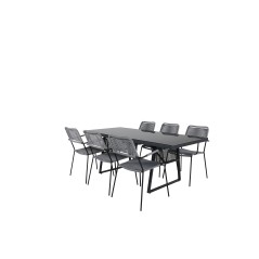 Dallas Dining Table+Lindos Armchair - Black Alu / Harmaa köysi