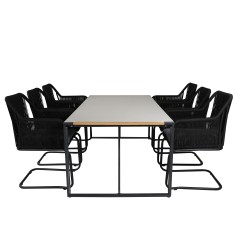 Texas Dining Table 200*100 - Black Alu / Teak / Grey Spray -kivi, Lindos Carmstol epäonnistuneen Black Steelin kanssa